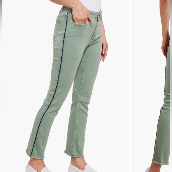 VINEYARD VINES HIGH RISE Kick Flare Sea Moss Green With Navy Stripe, sz 31, EUC - Picture 1 of 10